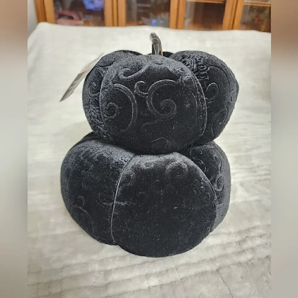Nwt Black Fabric Hallowen Decorative Stacked Pumpkin